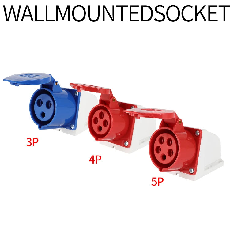 Industrial plug and socket waterproof connector 3PIN 4PIN 5PIN 16A/32A IP44 waterproof electrical connection wall mount socket