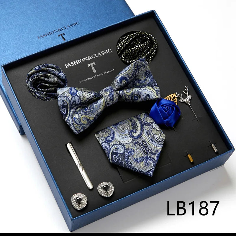 Men's Suit Dress Accessories (Tie + Bow Tie + Square Scarf + Tie Clip + Button + Metal Flower Brooch) 36 Colors To Choose From