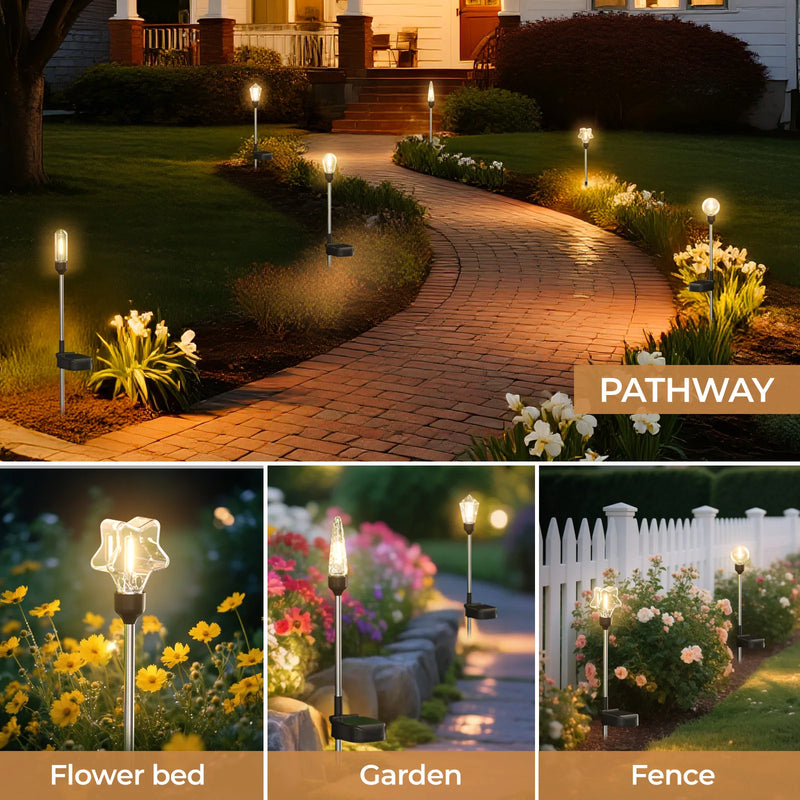 2pcs Solar Pathway Light Outdoor Waterproof with 3000K Tungsten Filament Bulb Landscape Lighting for Yard Driveway GardenWalkway
