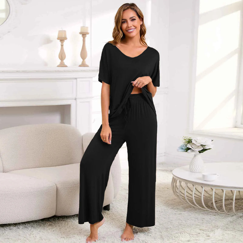 New European Women's Pajamas Short Sleeved Pants Suit Casual Two-piece Set For Women Loose Sleepwear Home Modal Pijama De Mujer