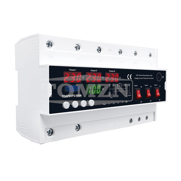 TOMZN TOAPSVP2-100A 100A 3-Phase Selector Voltage Current Relay Protection Alarm Display Cut Off L N NO NC 3 In 1 Out