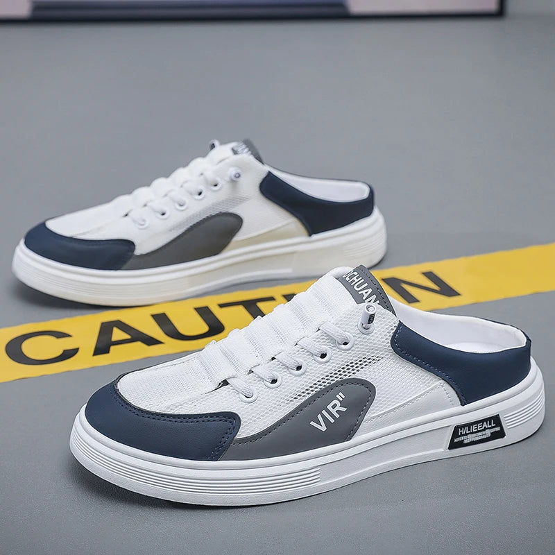 Men's breathable casual shoes summer new outdoor mesh half slippers comfortable soft soles fashion youth versatile trendy shoes