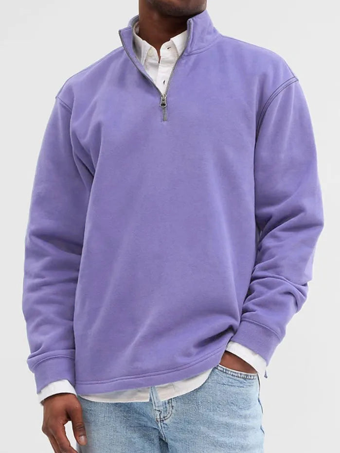 Men's Half-Zip Knit Hoodie – Soft Gray Pullover with Relaxed Fit, Modern Drop Shoulder Design 13 Colors Available
