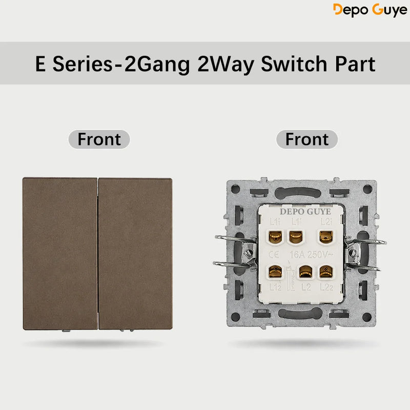 Brown EU Russia Socket with USB TypeC+A Double French 1 2 Gang TV Computer CAT6 Switch DIY Function Parts Plastic Frames