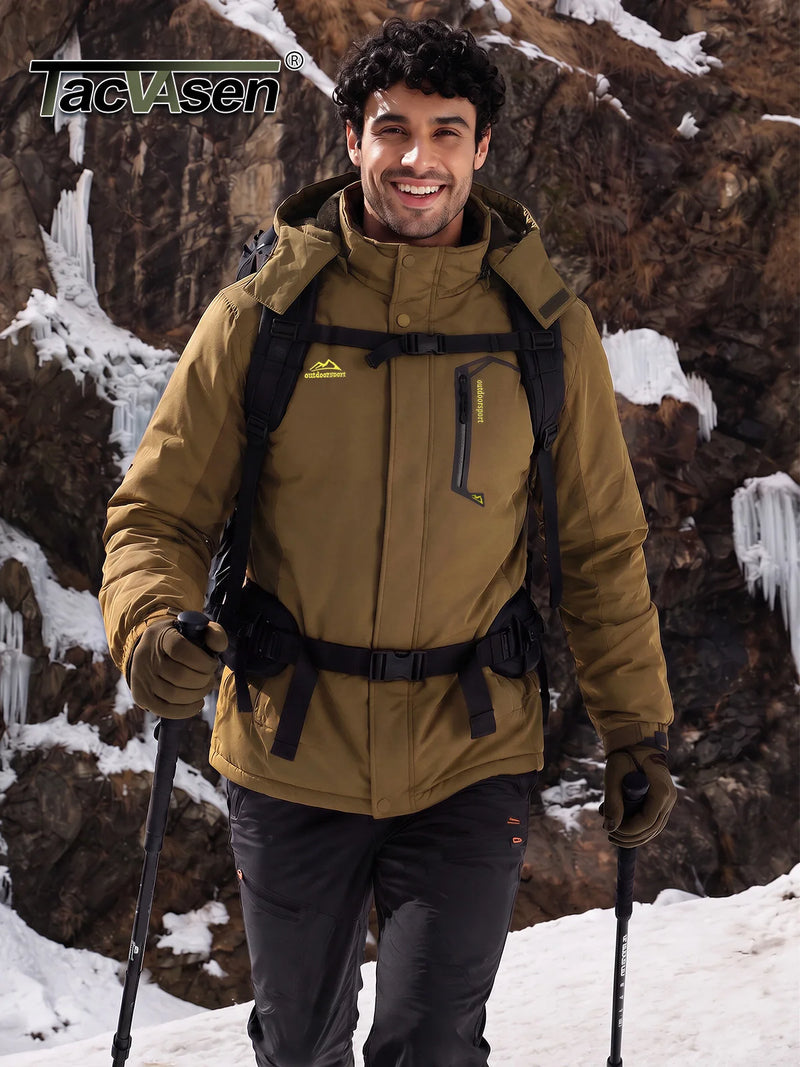 TACVASEN Men's Winter Parka Ski Jackets Waterproof Fleece Lined Snow Coats Padded Daily Hiking Outdoor Thermal Hooded Jackets