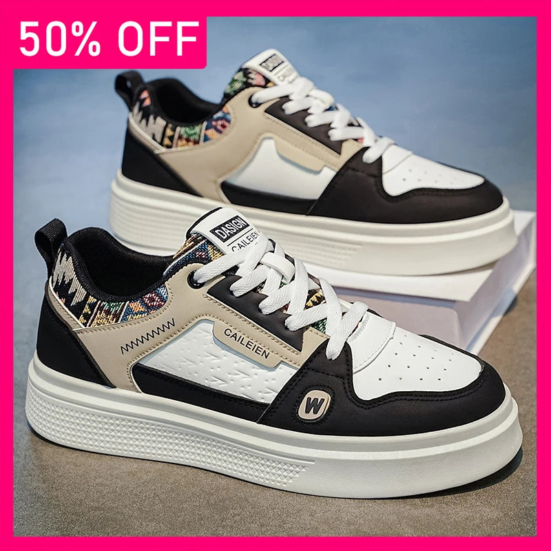 Men Board Shoes Leather Breathe Fashion Lace Up Casual Shoes Comfort Outdoor Walking Soft Sole Anti Slip Versatile Casual Shoes