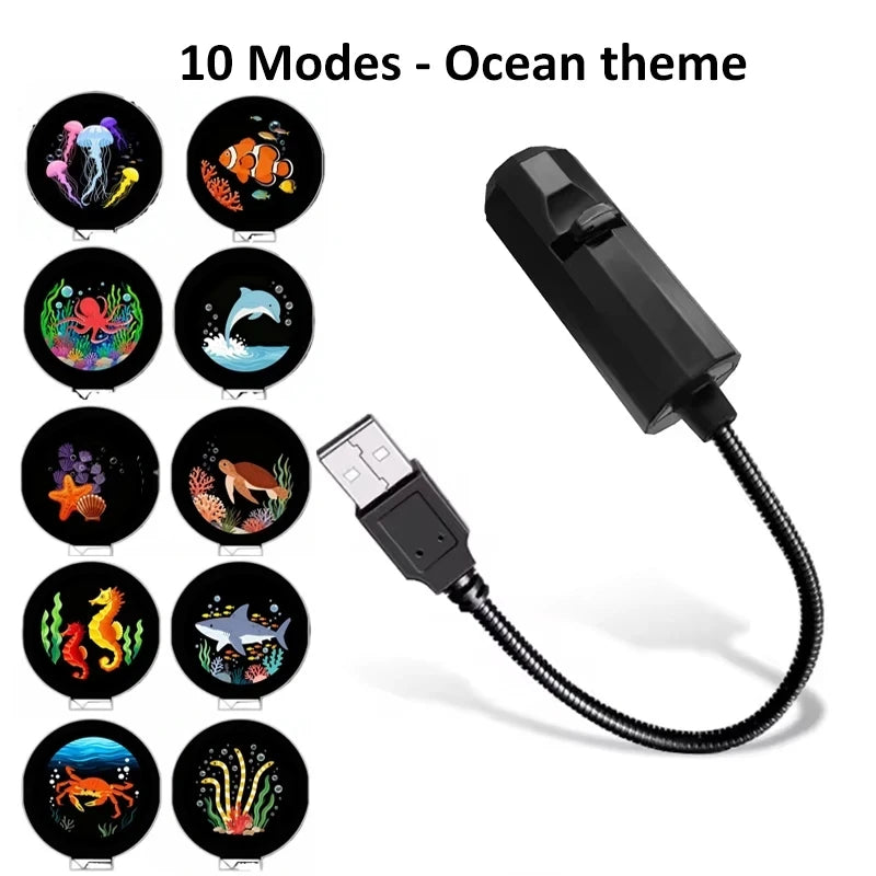 ភ្លើងបញ្ចាំង USB អាចបង្វិលបាន ចង្កៀងបញ្ចាំងរូបភាព Halloween Christmas Projector LED លលាដ៍ក្បាលខ្មោចល្ពៅ សម្រាប់ពិដានពិធីជប់លៀង