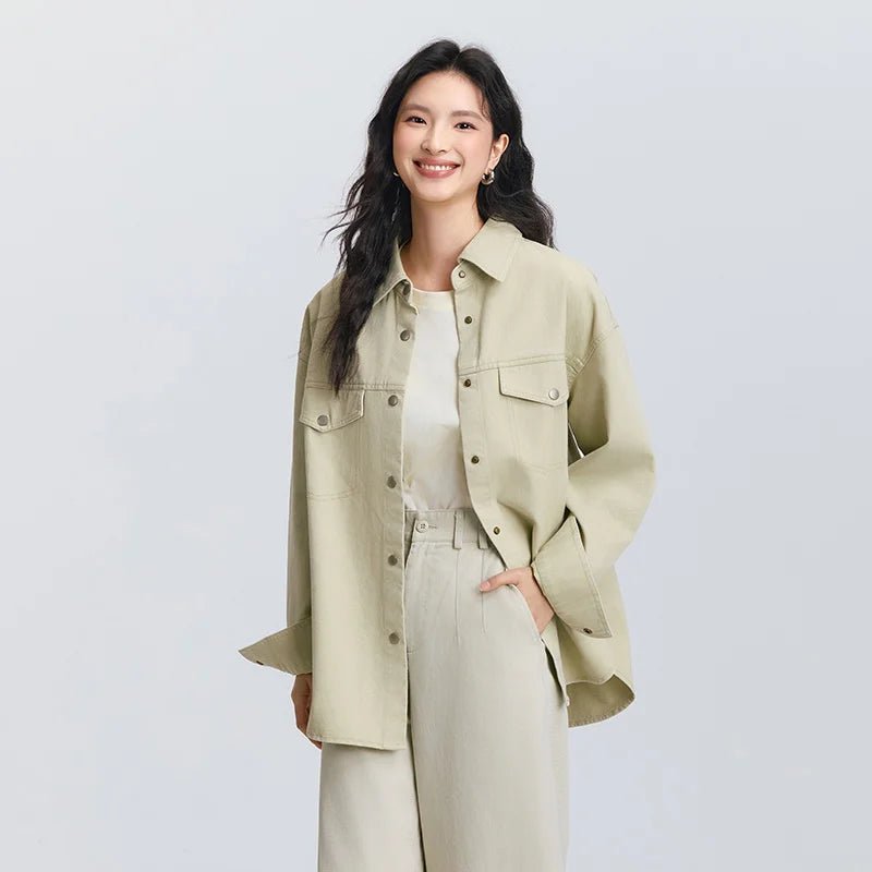 Semir Retro Shirt Women Long Sleeve Mid Length Drop Shoulder Oversize Fleece Minimalist Loose Slouchy Casual Blouse Spring