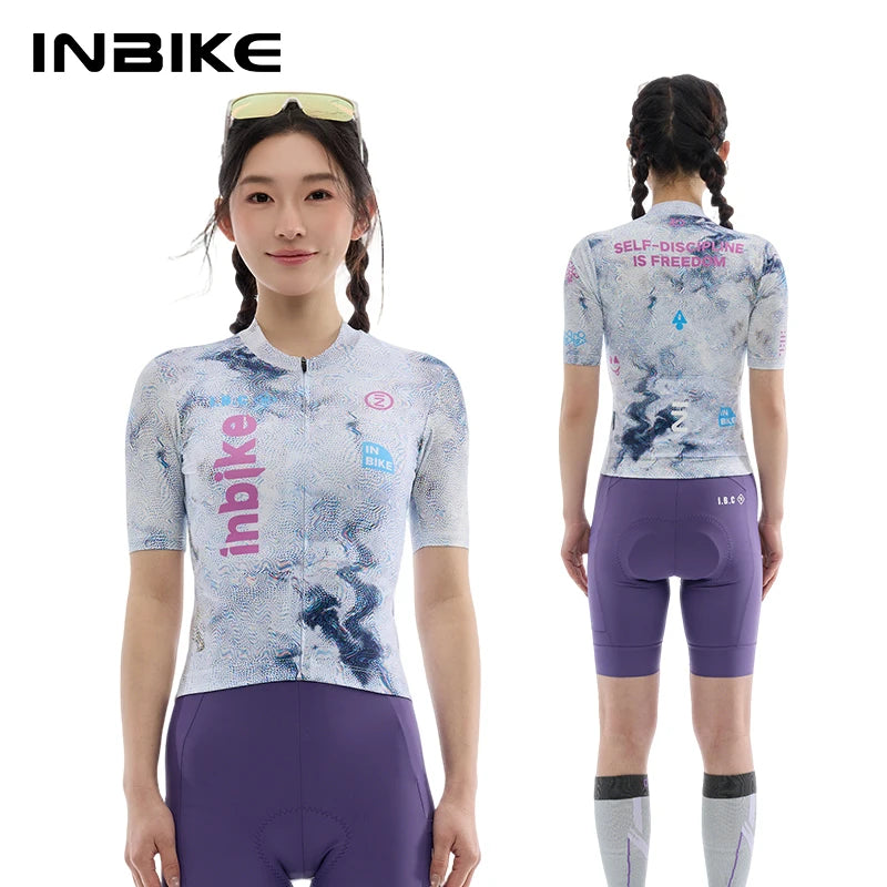 INBIKE Summer Women's Cycling Jersey Short Sleeve Road Bike Shirt with Pockets Breathable Quick Dry Cycling Clothing for Women