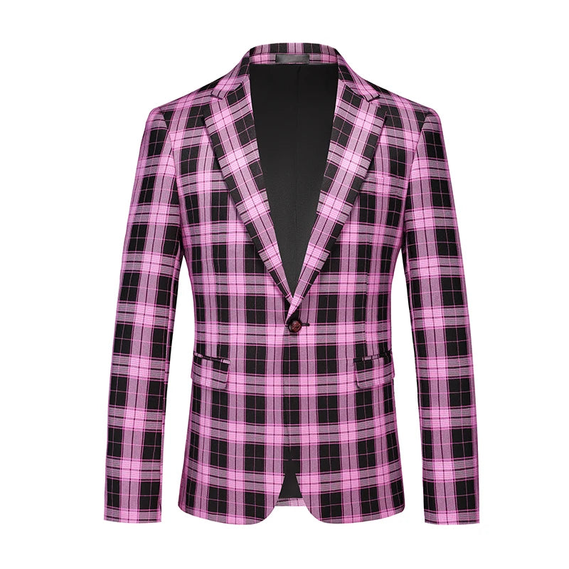 Men's Black White Plaid Long Sleeve Blazers, Fashion Slim Fit Suit Jacket, Wedding Party Tops Coat, Asian Size M6XL