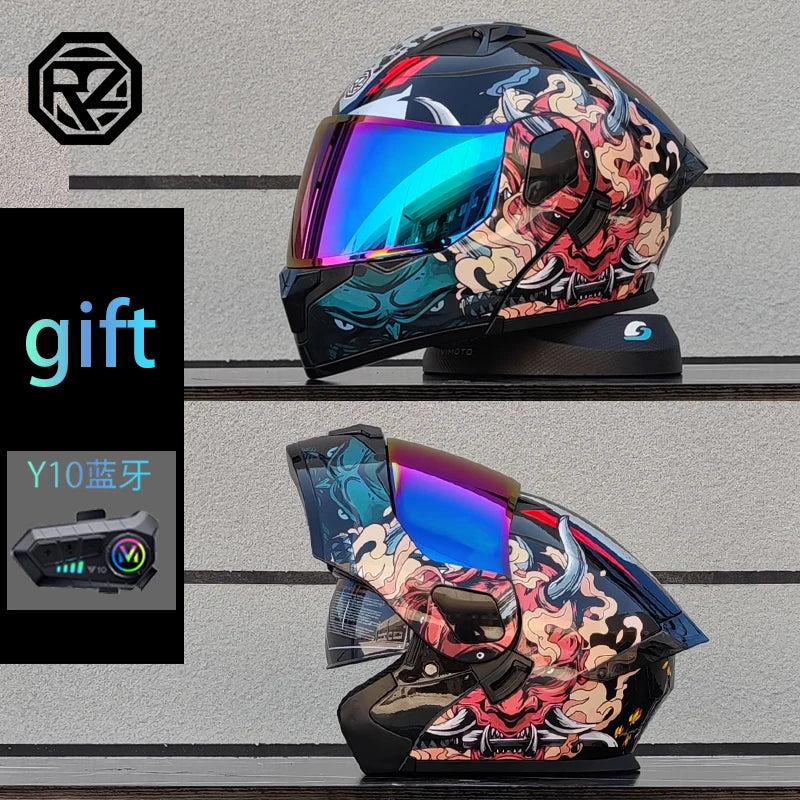 ORZ Motorcycle Helmet Modular Flip Helmet Dual Lens Full Helmet Comes with Bluetooth Earphones Model 103