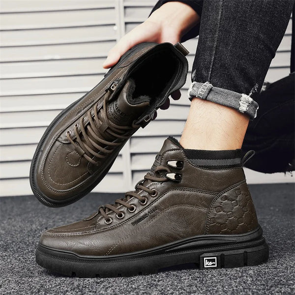 Men's boots autumn and winter casual boots non-slip outdoor boots warm plush youth cotton boots tooling boots men's cotton shoes
