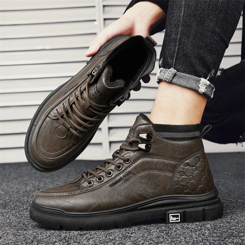 Men's boots autumn and winter casual boots non-slip outdoor boots warm plush youth cotton boots tooling boots men's cotton shoes