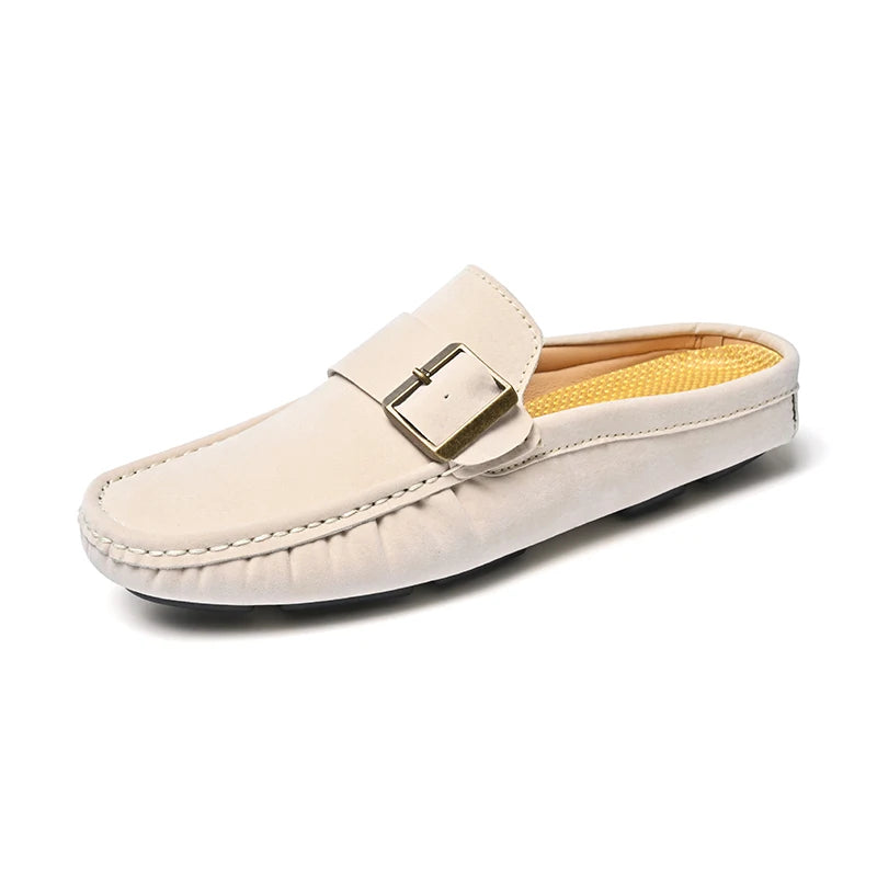 Summer Big Size 47 48 Half Shoes Men Casual Slip On Leather Shoes Loafers Half Slippers