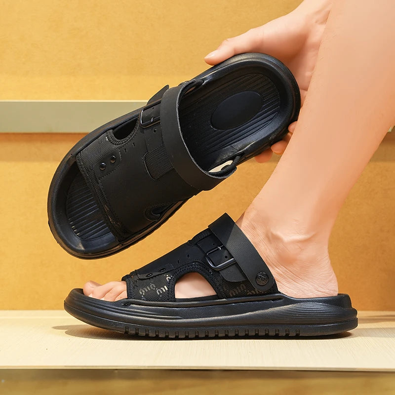 Men's one strap slides slippers summer breathable light anti slip fashion outdoor beach walking soft sole sports casual slippers