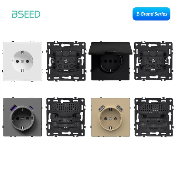 BSEED E Series EU Standard Wall Socket USB Type-C Socket Module Part 65W AC Port Socket Part 80*80mm 4 Colors