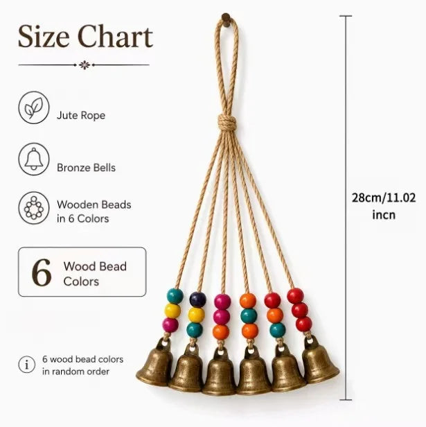 Halloween Hanging Decoration Jute Rope Witch Bell with 8 Coffee Beads And 8 Bells Magic Bell for Home Decor