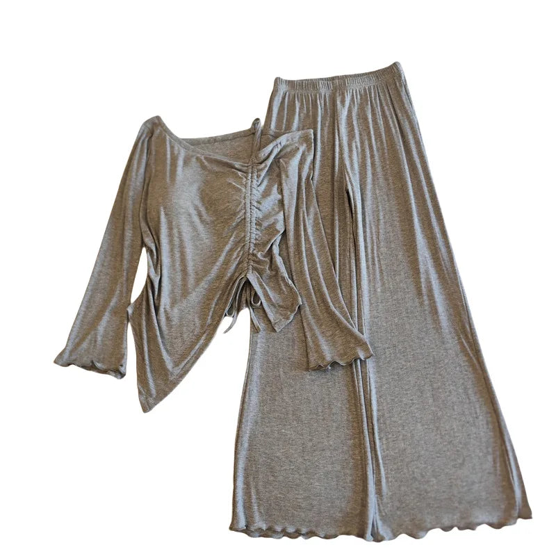 Fashion Modal Sleepwear For Women Pajamas Spring Autumn Chest Pad Outside Wear Pijama Two-piece Set Long Sleeved Home Clothes