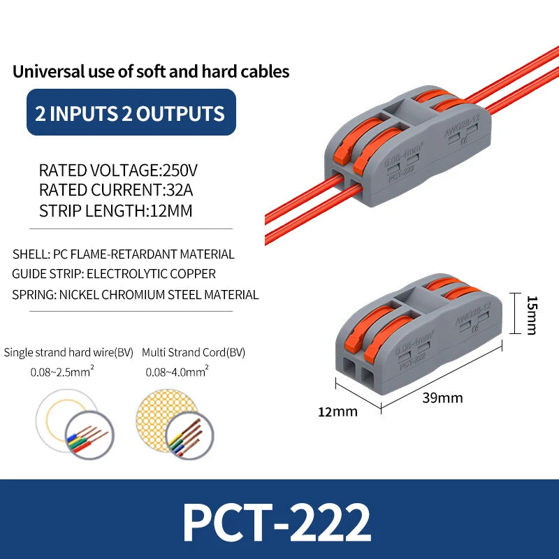 10/1000PCS Mini Quick Wiring Connector Universal Splitter wiring cable Push-in Combined Butt Terminal Block 1 in 2/3 out 32A SPL