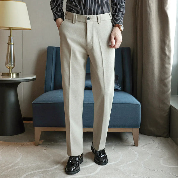 Men's Autumn Winter Casual Slacks – Soft Brushed Fabric Straight Leg Pants with Classic Cut for Daily Wear