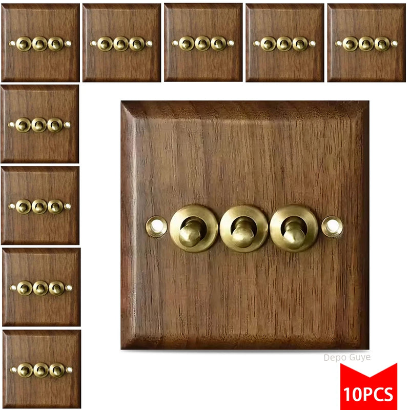 5/10 PCS Retro Europe Black Walnut Wall Toggle  LightSwitch Panel 1-4Gang 2Way Solid Wood,Antique Home Stay Switch