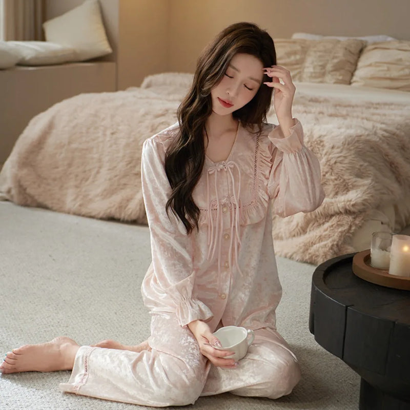 New 2 Piece Set Pajama Women's Suit Night Wear for Ladies 2026 Autumn New Long Sleeve Pyjama Set Woman Sleepwear Soft Pijama