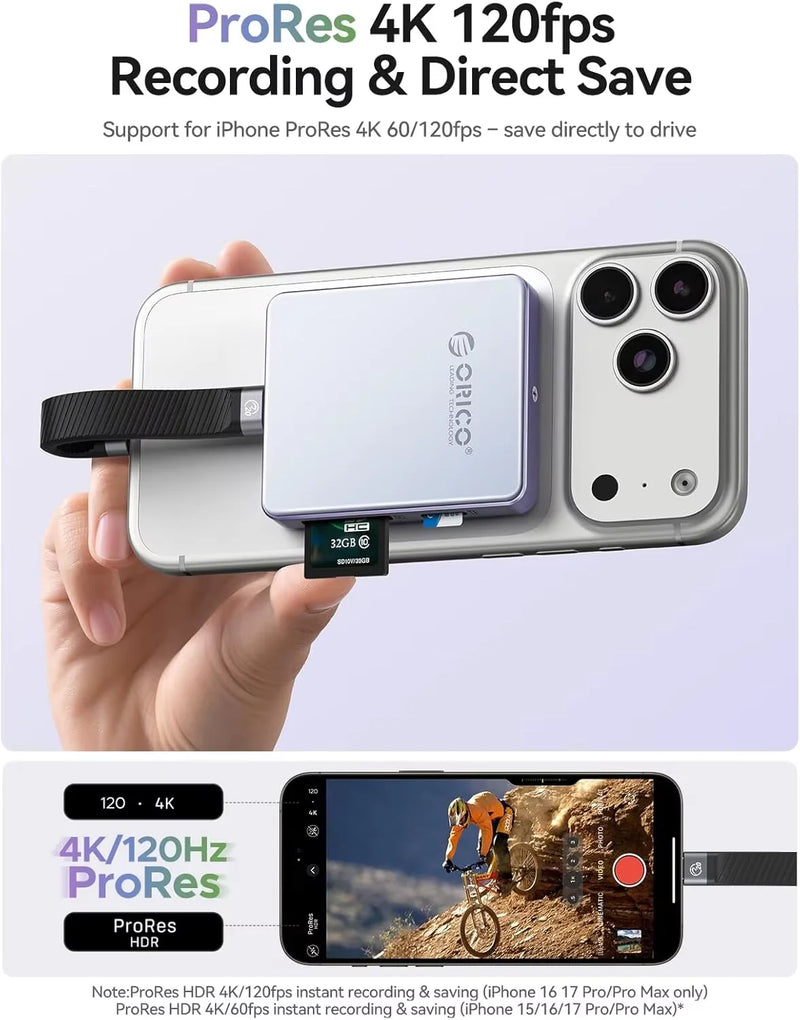 ORICO External SSD Case M.2 NVMe Magnetic SSD Enclosure 2230 2242 Enclosure TF Card Reader with PD 100W 10Gbps for iPhone 16 17