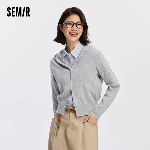 អាវក្រៅ Semir សម្រាប់នារី មានហ៊ូដ ស្មាធម្មតា ស្លីម ទន់ ធម្មតា ស្ទីលអាវយឺតរដូវស្លឹកឈើជ្រុះ 2026