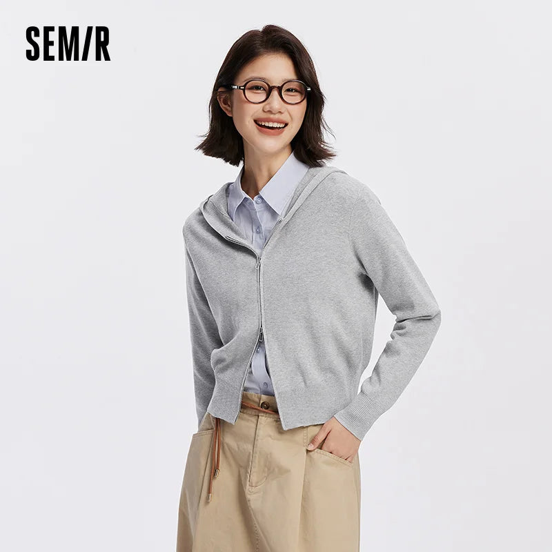 Semir Women Cardigan Hooded Solid Knitwear Regular Shoulder Slim Soft Casual Style Autumn Layering Sweater 2026