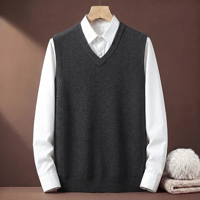 V Neck Sleeveless Plain Knit Vest For Men Soft Handfeel Knitwear Business Formal Sweater Tank Top Autumn Layering Clothes