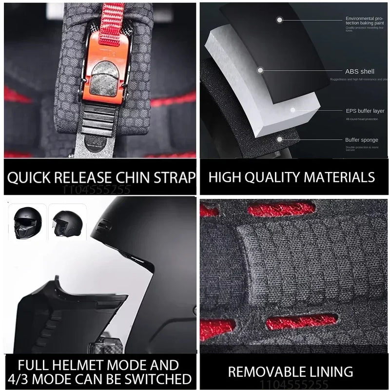 មួកសុវត្ថិភាពម៉ូតូបែប Retro Modular DOT មួកសុវត្ថិភាពបើកមុខពេញដែលអាចដោះចេញបាន មួកសុវត្ថិភាព Capacete De Moto Four Seasons