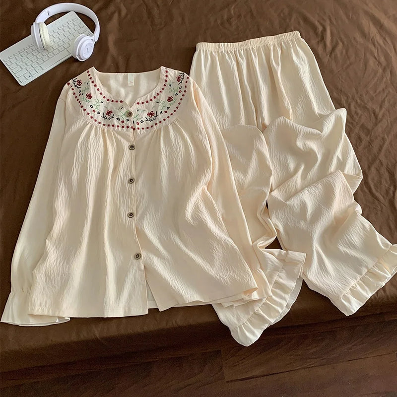 Elegant Chest Pads Sleepwear Women's Nightwear Set Spring Autumn Comfort for Homewear Long-Sleeved Pajamas for Women Home Wear