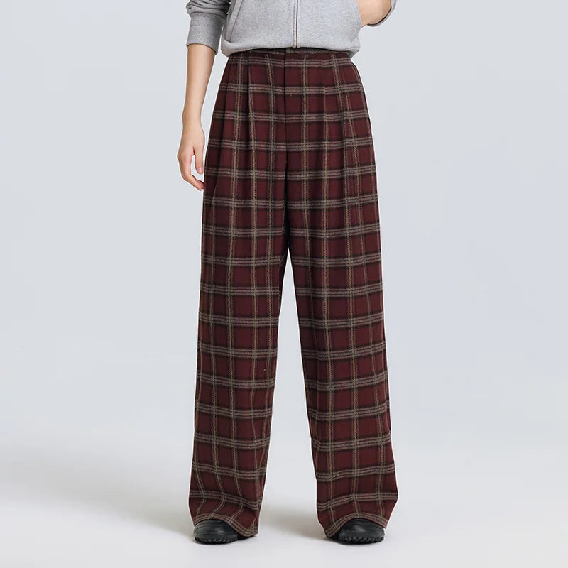 Semir Wide Leg Pants High Waist Pleated Elastic Waist Plaid Soft Comfortable Casual Streetwear Trendy Everyday Women Spring 2025