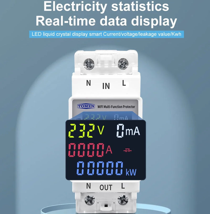TOMZN 63A 110V 230V WIFI Smart Switch SmartLife kWh Metering Circuit Breaker Timer with Voltage Current and Leakage Protection