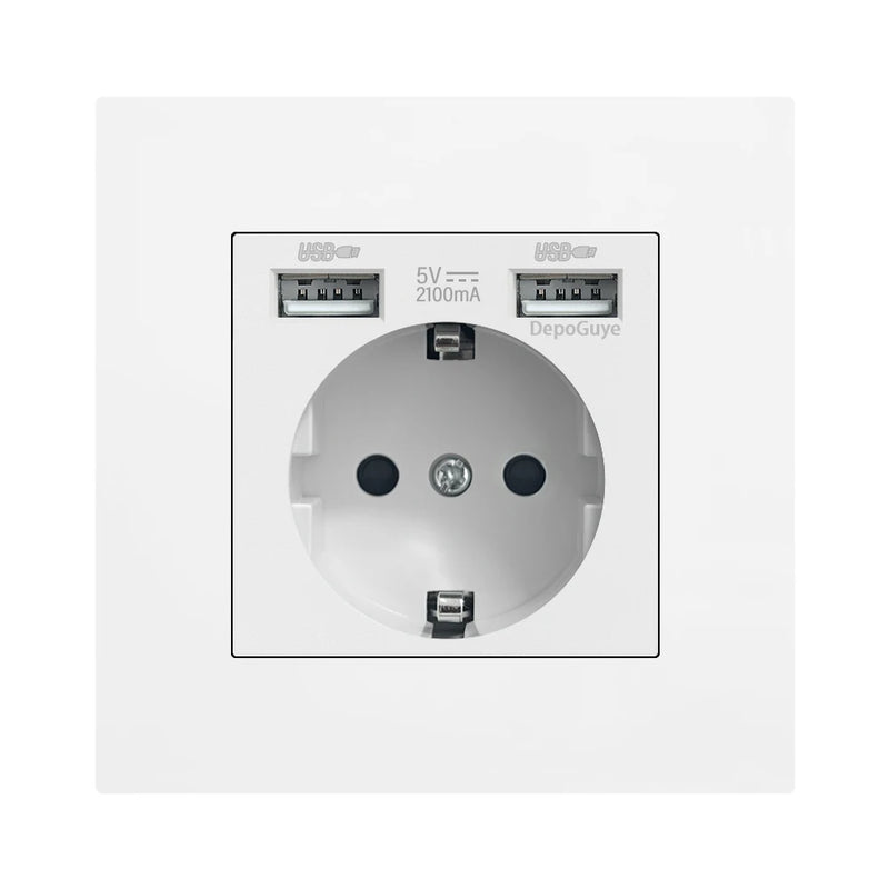 EU Standard Double USB Wall Power Socket,Electrical Socket Wall Plug with Type-c Usb Fast Charing Port 16A PC Panel Outlet 220V