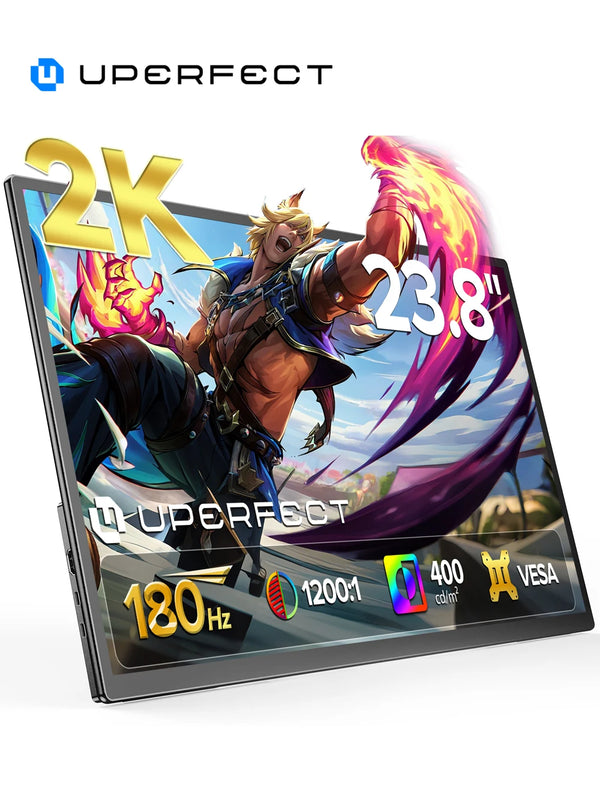 ម៉ូនីទ័រចល័ត UPERFECT ទំហំ 23.8 អ៊ីញ 180Hz 2K អេក្រង់លេងហ្គេម ជាមួយអេក្រង់ VESA IPS HDMI ប្រភេទ C សម្រាប់កុំព្យូទ័រ PS4 PS5 Switch Xbox Steam Decks