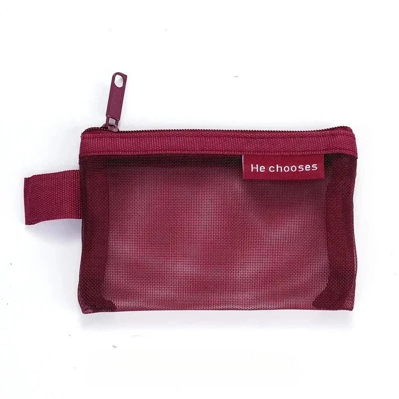 Mini mesh storage bag with zipper seal, lightweight nylon, lightweight and odorless; perfect for travel, stationery storage.