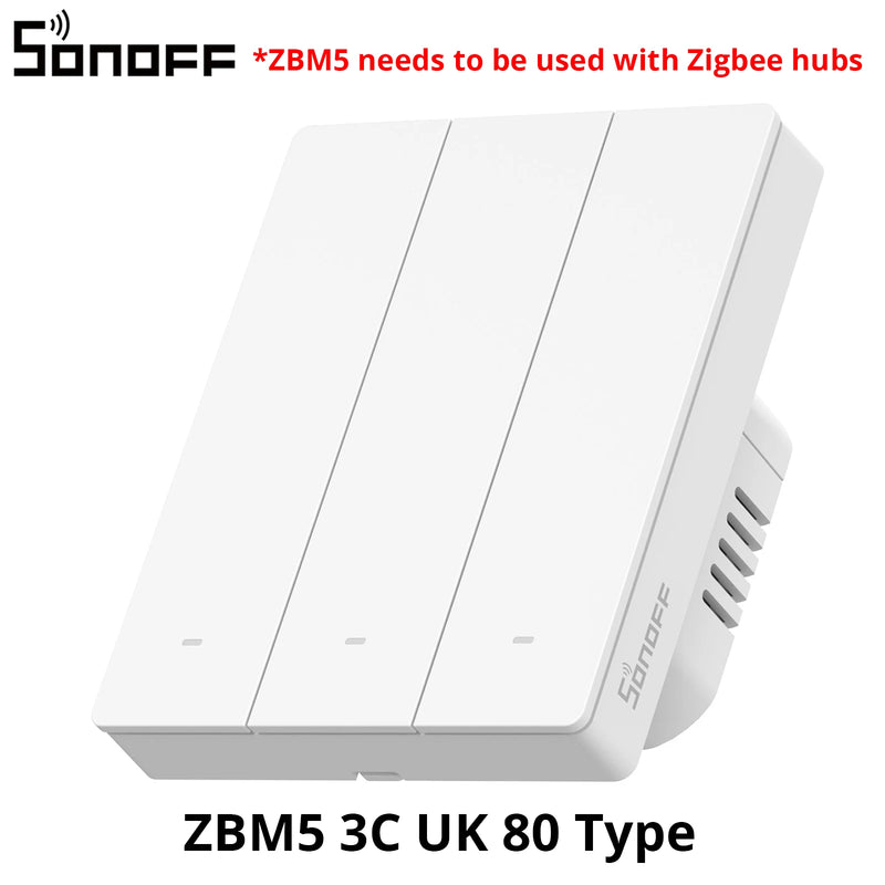 SONOFF ZBM5 Zigbee Smart Wall Switch UK/EU Type Detach Relay Mode Applicable to Both  No Neutral & With Neutral Wire 1 /2/3 Gang