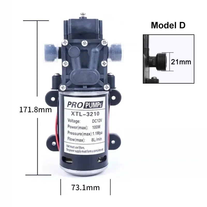 DIVEDEER 100W High-Pressure Mini Diaphragm Pump Self-Priming Water Pump for Liquid Filling 130PSI 8L/Min