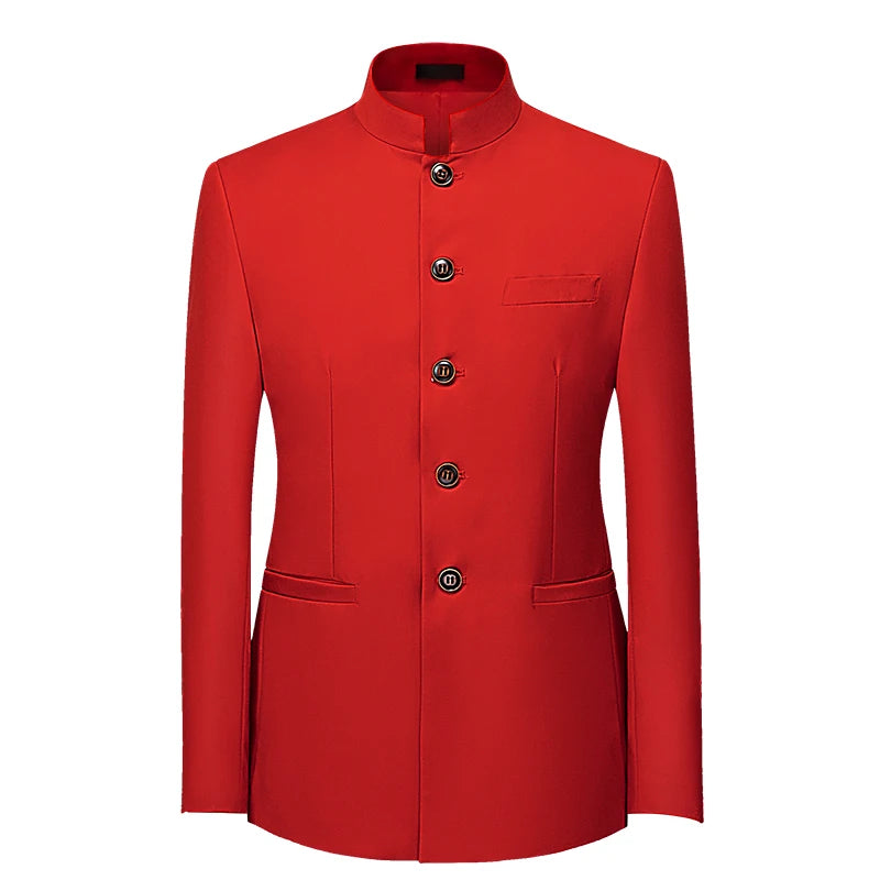 2026 Men's Chinese Style Long Sleeve Suit Jacket Korean Fit Formal Wear Asian Sizes L-7XL in Red White Black Yellow Blue Coat