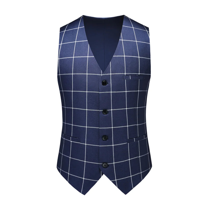 2026 New Men's Business Casual Sleeveless Vest Coat, Black and White Plaid Vests - Asian Size Slim-Fit Waistcoat. New 2026