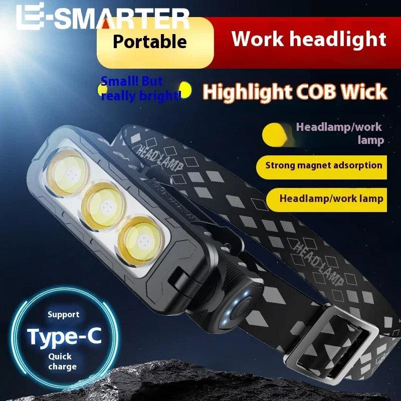 ចង្កៀងមុខ LED អាចសាកបាន ចង្កៀងមុខភ្លឺខ្លាំង មាន 6 របៀប ចង្កៀងមុខការពារទឹក ពិលសម្រាប់បោះតង់