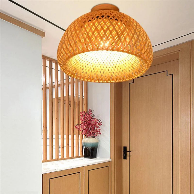 JOYINLED Oriental Bamboo Flush Mount Ceiling Light, Natural Chinese Japanese Style Lantern for Garden, Restaurant, Hotel, Bedroo