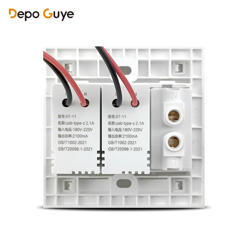 EU RU UK Standard USB Type C Port Power Wall Socket,Universal usb type c 220V Electrical Socket,White Power Outlet with 2holes