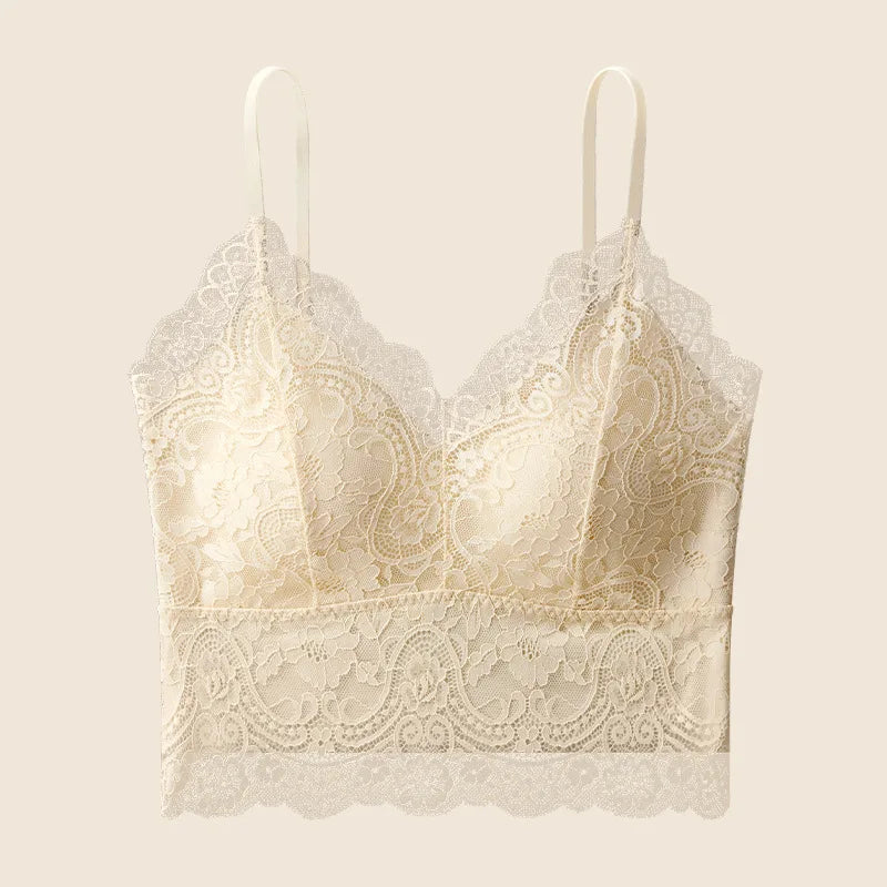 French Sexy Lace Chest Pad Suspender Top Beautiful Back Integrated Bra Bottom Vest for Women One Piece Pajamas Underwear