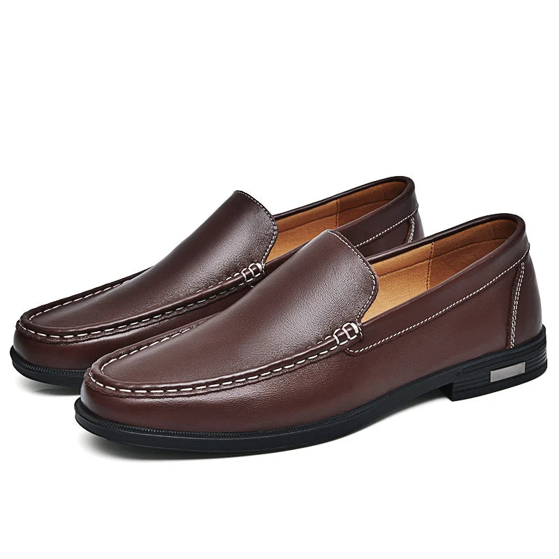 Summer Mens Slip On Leather Shoes Men Loafers Black Brown Breathable Casual Shoes Size 37-46 Dropshipping