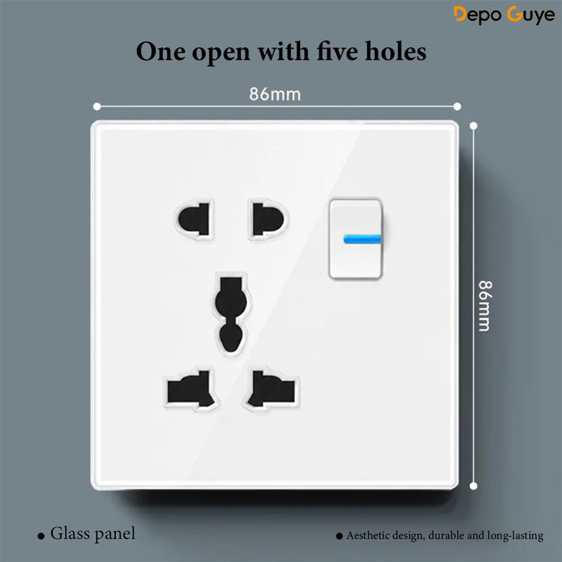 White UK 230V Tempered Glass Touch Light Switch Socket LED Wall Panel Smart Home Switches Socket Manufacturer Wholesale Supplier