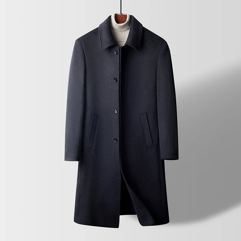 Men's Long Wool Overcoat, 52.3% Wool Light Luxury, Slim Fit, Coffee Brown Gray Black Business Fashion