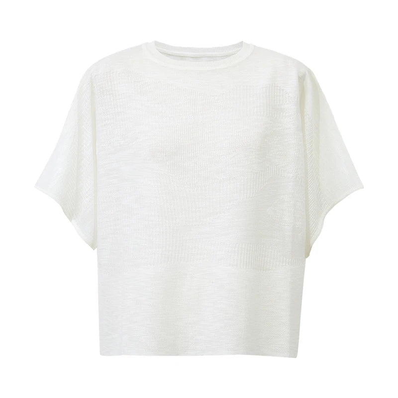 Amii Lightweight Women's Knit Top 2026 Summer New Round Neck Dolman Sleeve Sweater Loose Casual Slightly Sheer Pullover 12622198