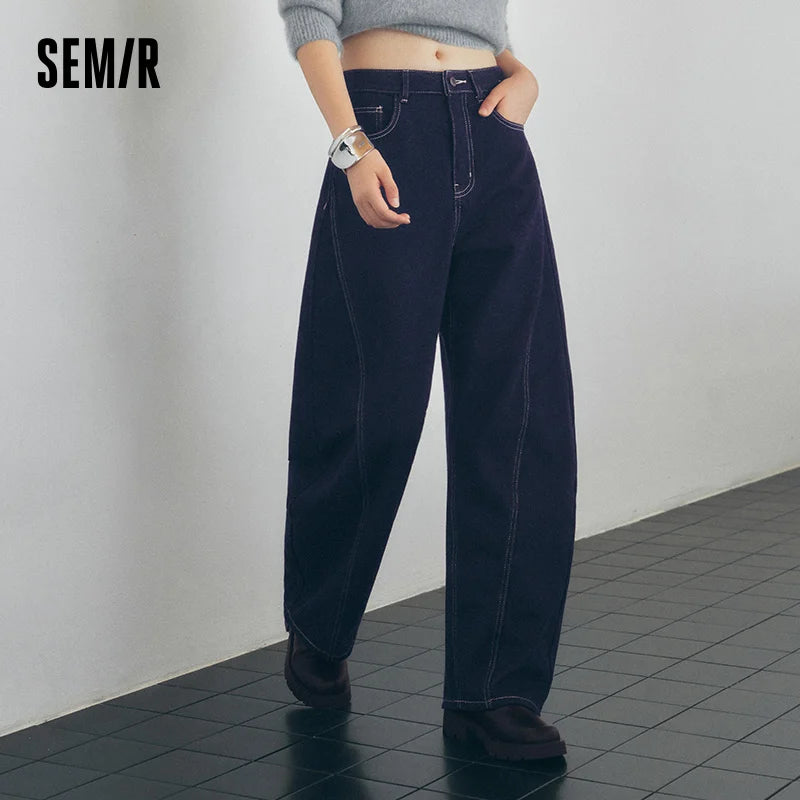 ខោខូវប៊យ Semir សម្រាប់នារី រចនាបន្ទះរោមចៀម រលុង ជើងកោង រចនាតិចតួចបំផុត សម្លៀកបំពាក់ប្រចាំថ្ងៃរដូវរងាថ្មីឆ្នាំ ២០២៦